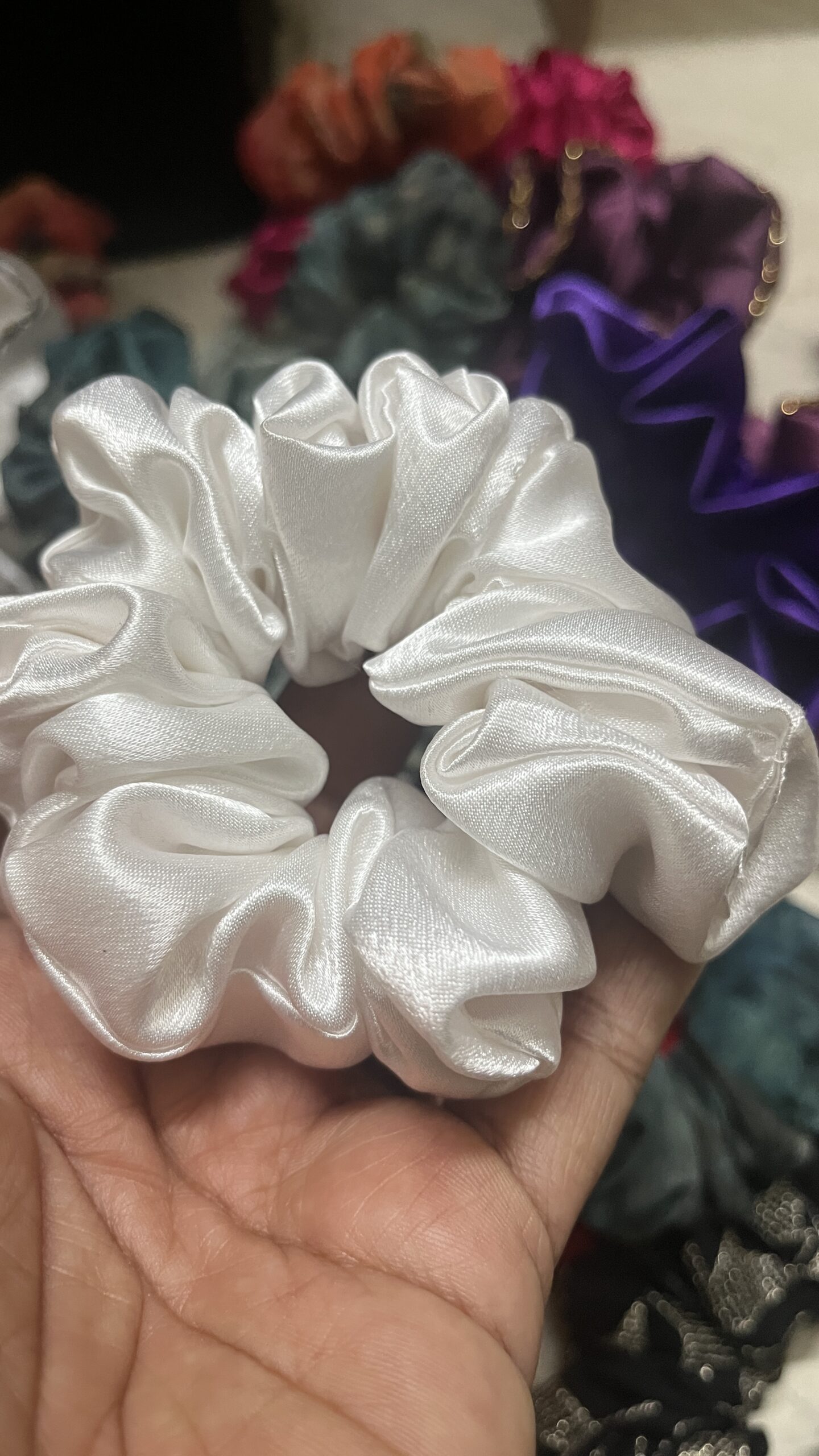 White satin small scrunchie
